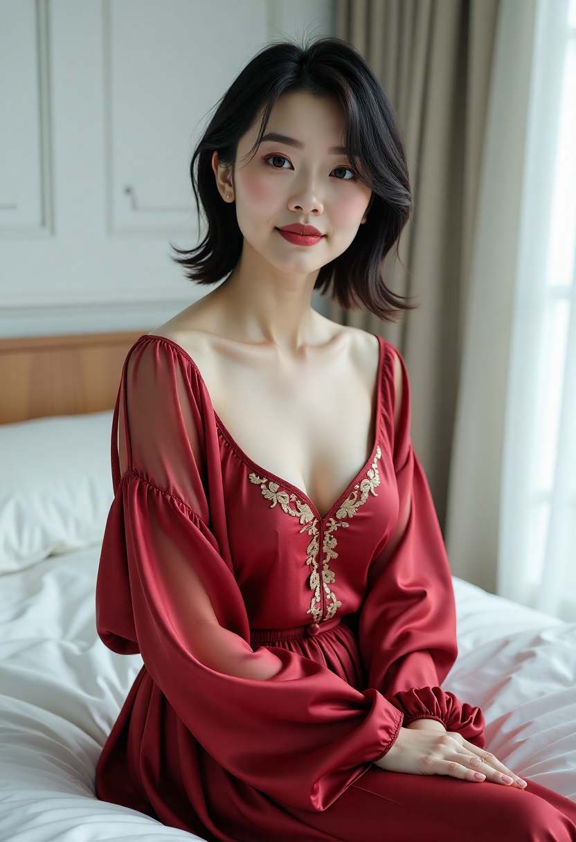 母子在灯下对坐交谈